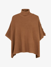 Poncho côtelé à col roulé - Camel - 1