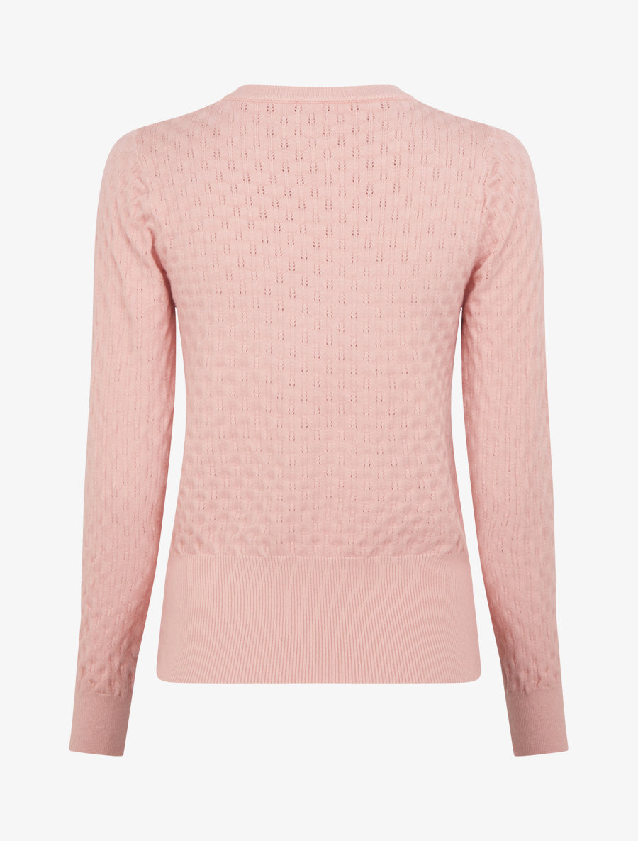 Pull ajusté en maille texturée à col rond - Rose - 2