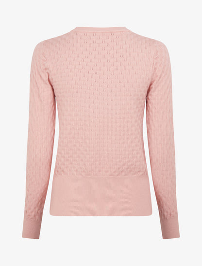 Pull ajusté en maille texturée à col rond - Rose - 2