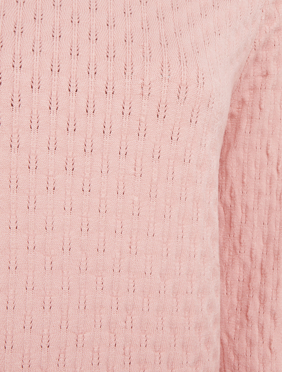 Pull ajusté en maille texturée à col rond - Rose - 3