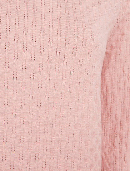 Pull ajusté en maille texturée à col rond - Rose - 3