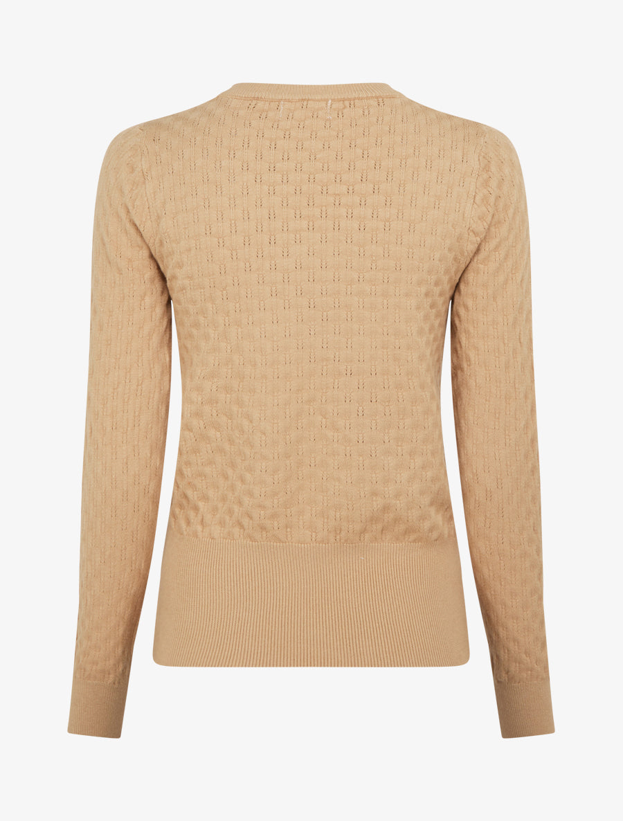 Pull ajusté en maille texturée à col rond - Camel - 2