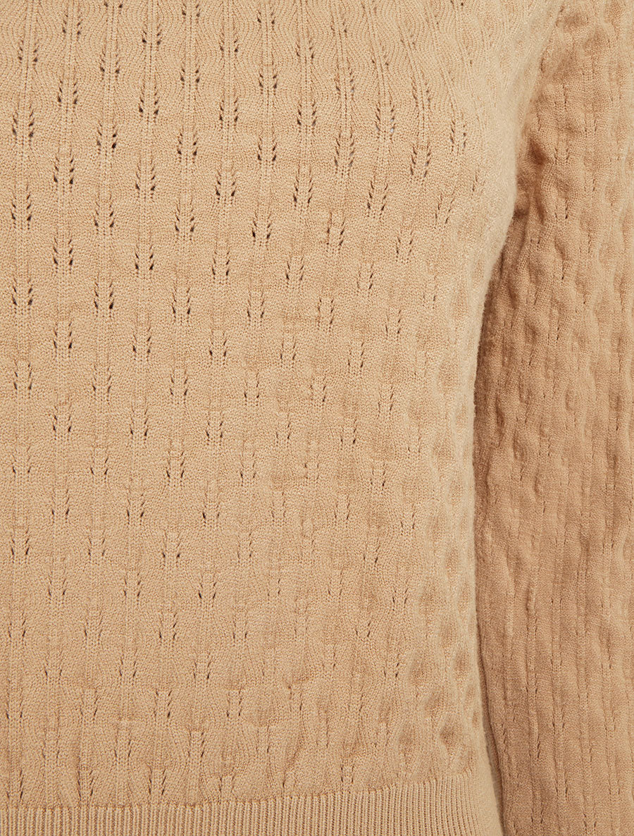 Pull ajusté en maille texturée à col rond - Camel - 3