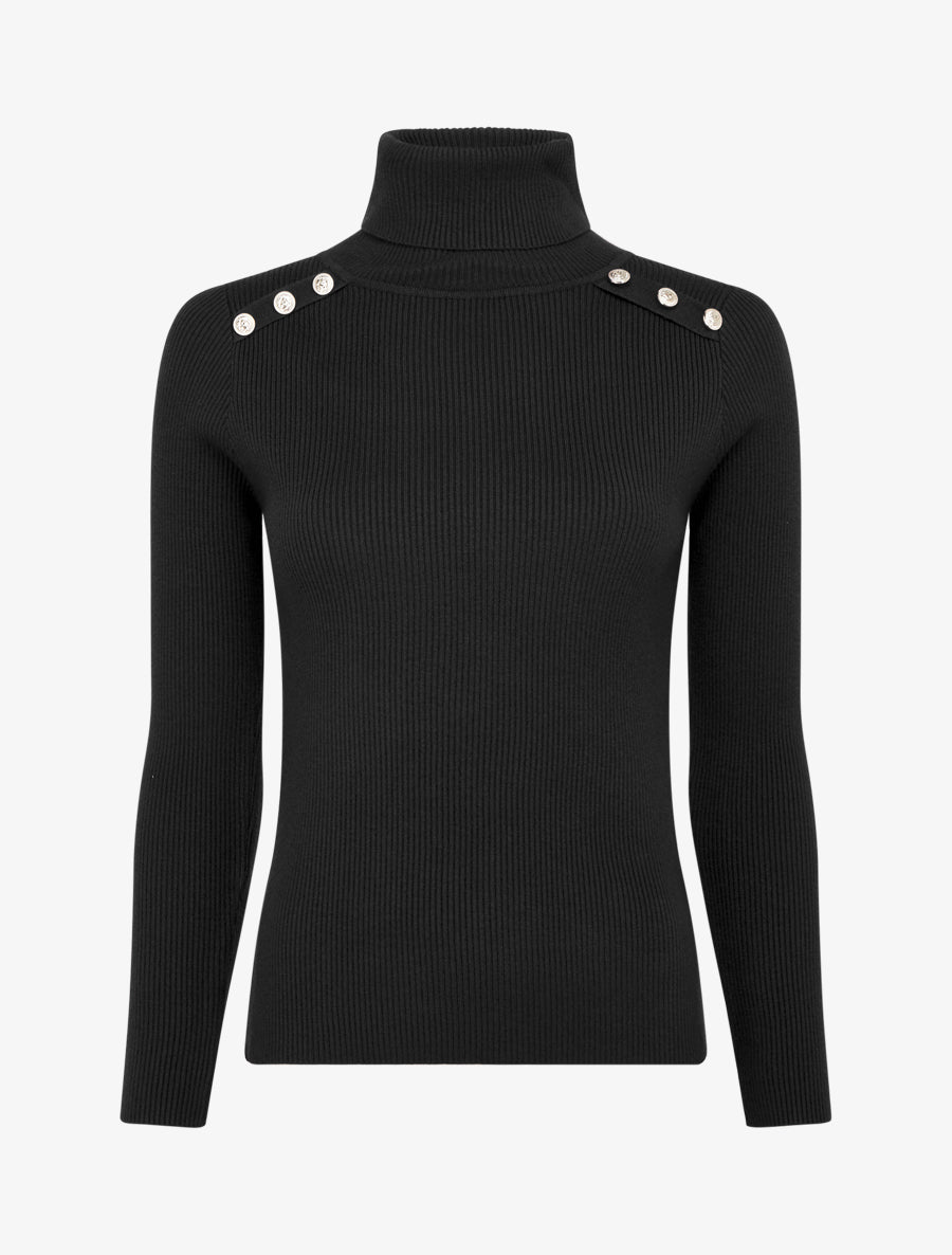 Pull côtelé à col roulé - Noir - 1