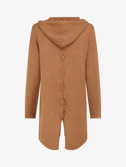 Gilet long uni à cordons de serrage au dos - Camel - 2