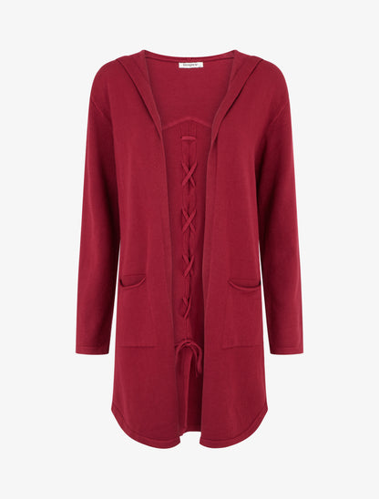 Gilet long uni à cordons de serrage au dos - Bordeaux - 1