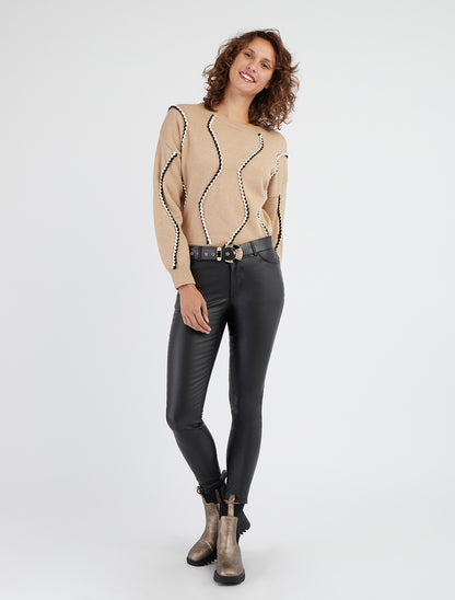 Pull tresses irisées encolure ronde - Beige