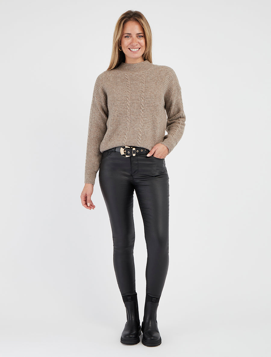 Pull texturé col montant - Taupe
