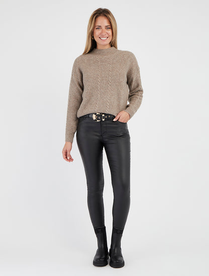 Pull texturé col montant - Taupe