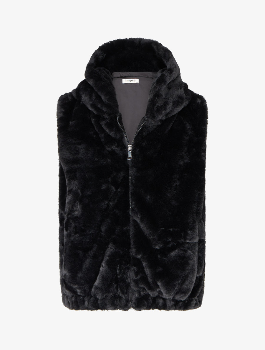 Veste sans manches en fausse fourrure - Noir - 1
