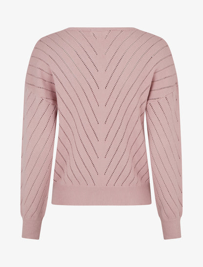 Pull uni ajouré à col V - Rose - 2