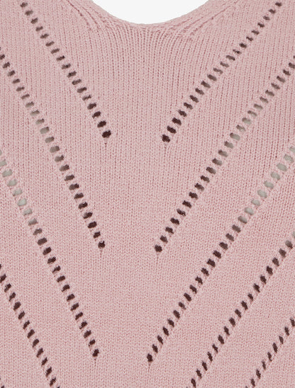 Pull uni ajouré à col V - Rose - 3