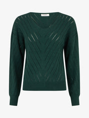 Pull uni ajouré à col V - Vert sapin - 1