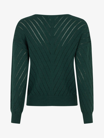 Pull uni ajouré à col V - Vert sapin - 2