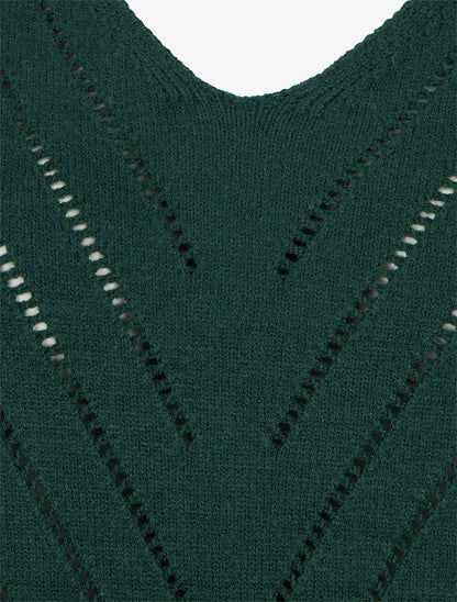 Pull uni ajouré à col V - Vert sapin - 3