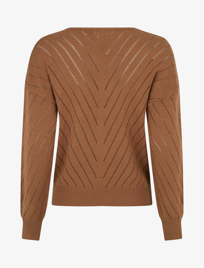 Pull uni ajouré à col V - Camel - 2