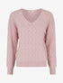 Pull uni à col V et détail ajouré - Rose - 1