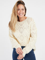 Pull texturé oversize col rond - Crème