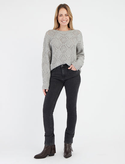 Pull duveteux col rond texturé - Gris