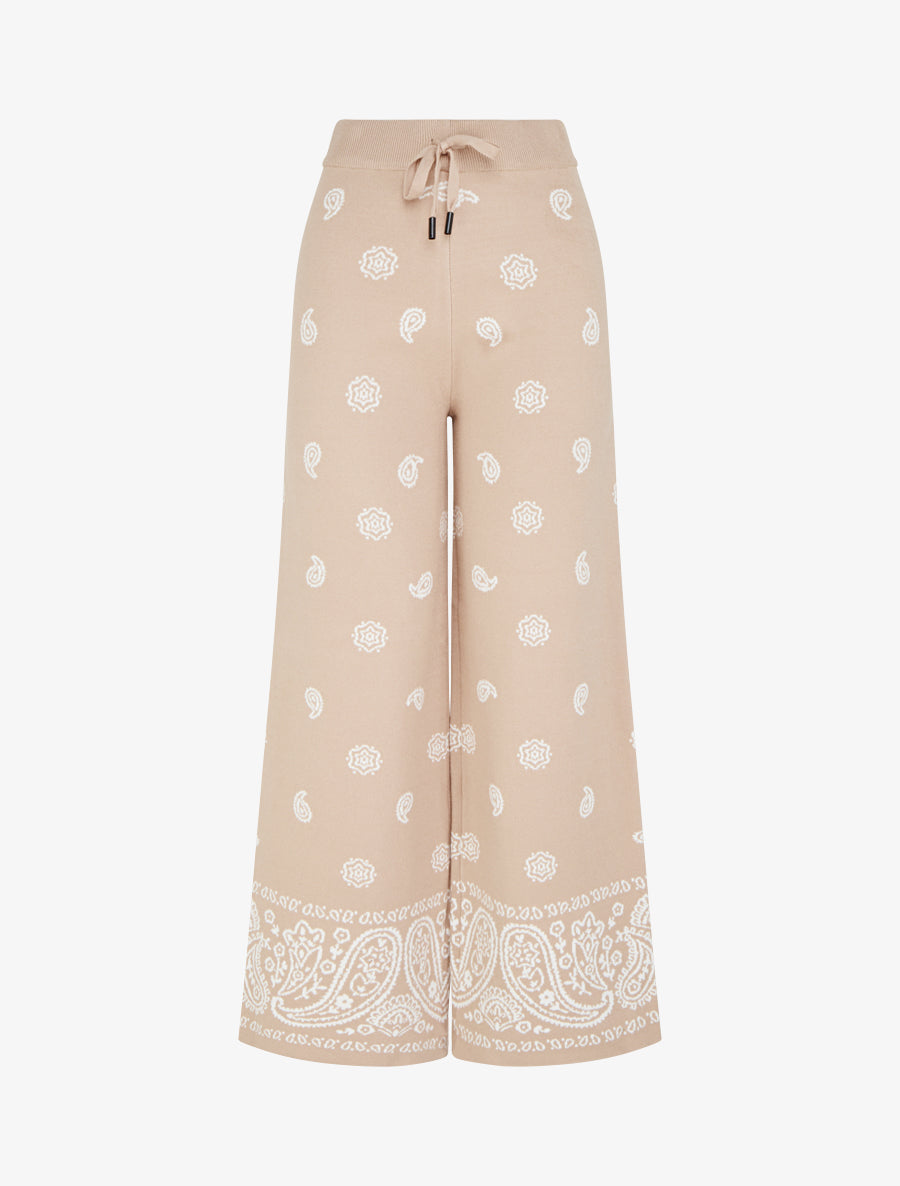 Pantalon en maille à imprimé ikat - Beige - 1