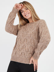Pull maille fantaisie encolure ronde - Taupe