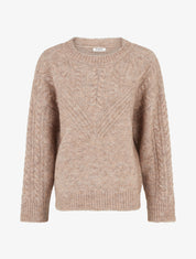 Pull droit à col rond en maille stylisée - Taupe - 1