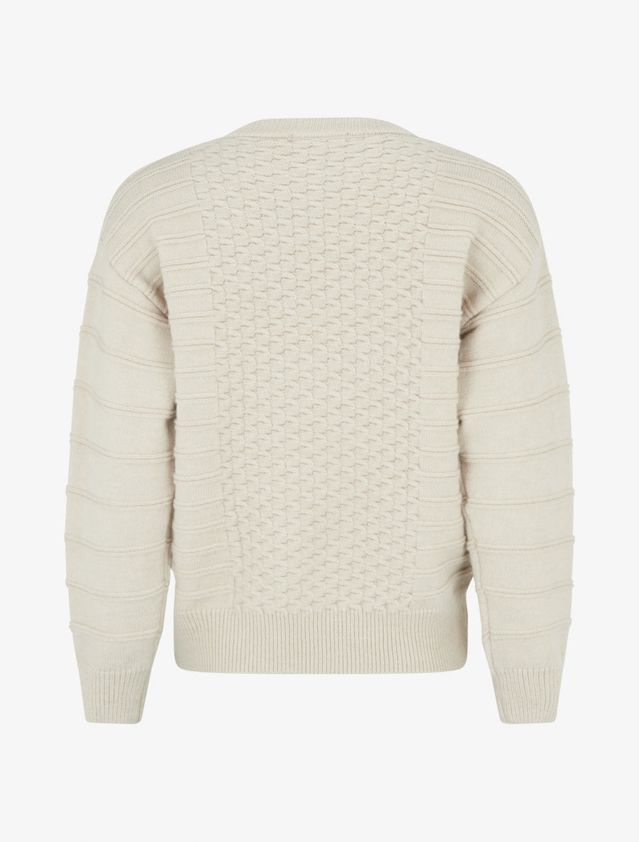 Pull droit à col rond en maille rayé - Beige - 2