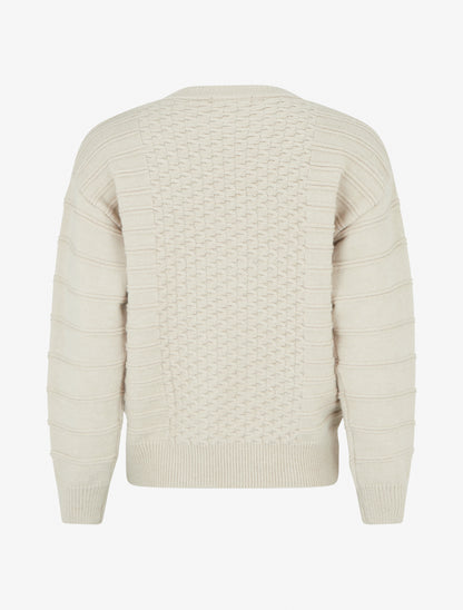 Pull droit à col rond en maille rayé - Beige - 2