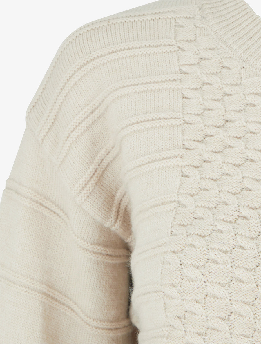 Pull droit à col rond en maille rayé - Beige - 3