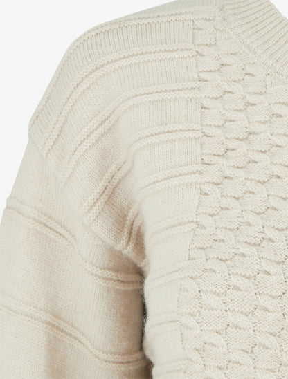 Pull droit à col rond en maille rayé - Beige - 3