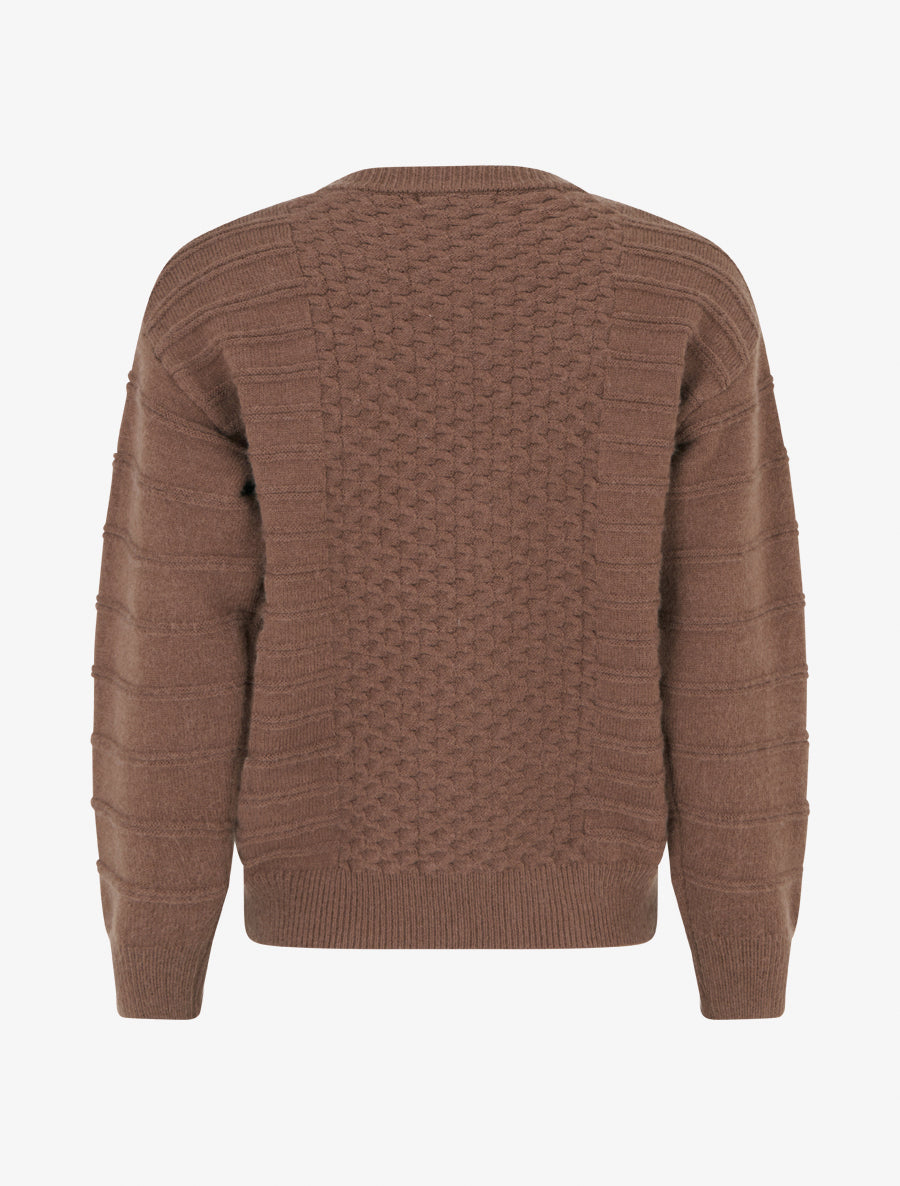 Pull droit à col rond en maille rayé - Marron - 2