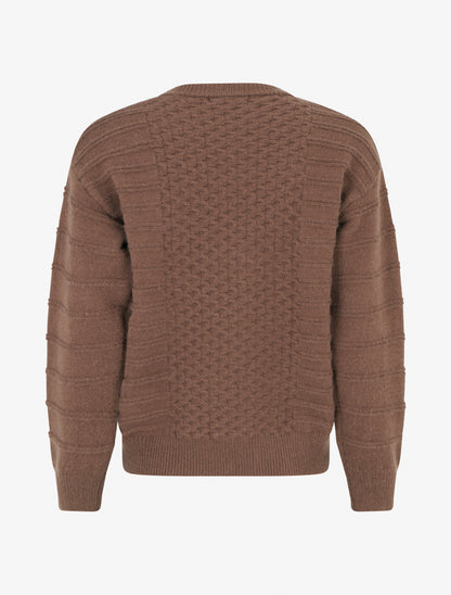 Pull droit à col rond en maille rayé - Marron - 2