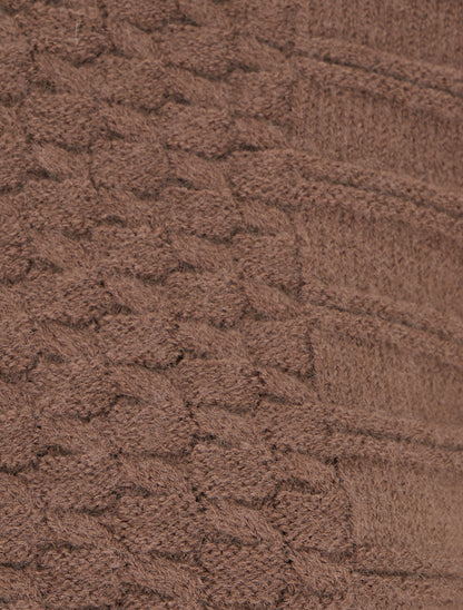 Pull droit à col rond en maille rayé - Marron - 3