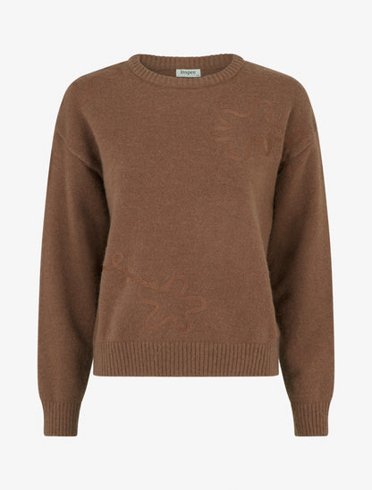 Pull uni à motif fantaisie - Marron - 1