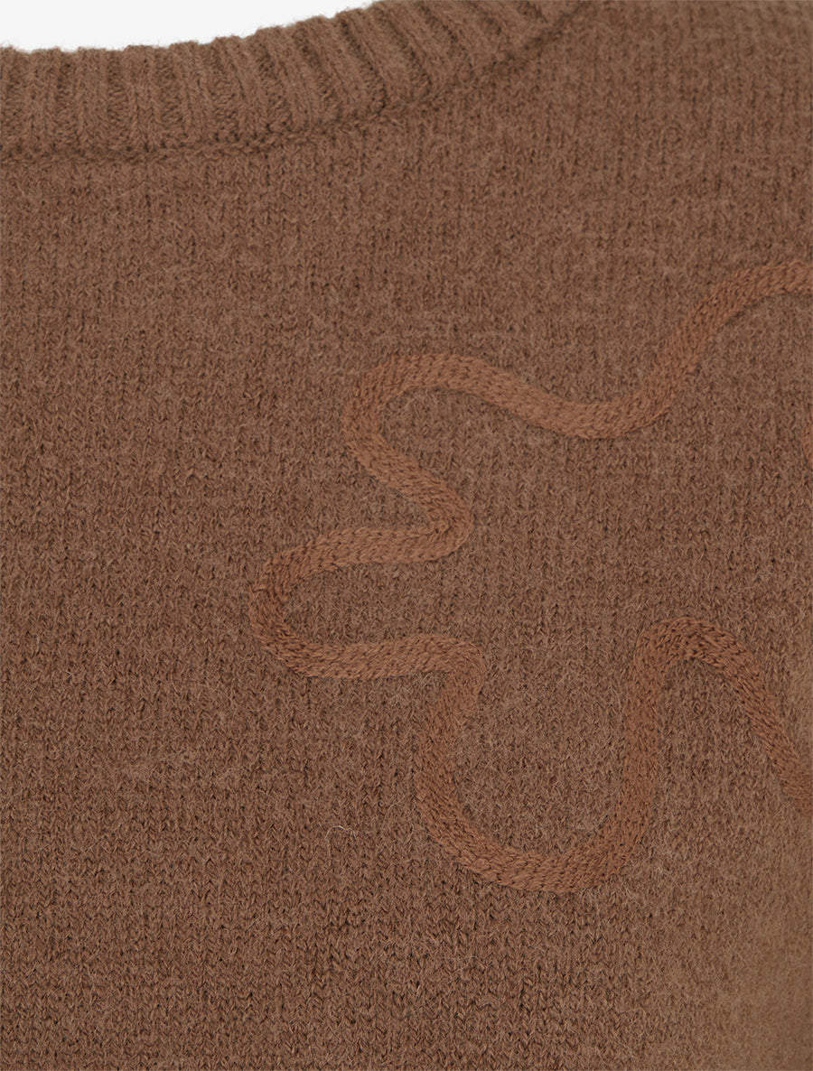 Pull uni à motif fantaisie - Marron - 3