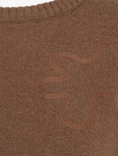 Pull uni à motif fantaisie - Marron - 3