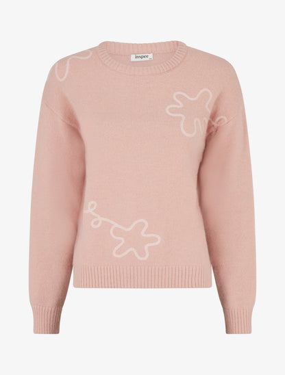 Pull uni à motif fantaisie - Rose - 1