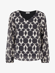 Blouse imprimé graphique à manches longues - Noir - 1