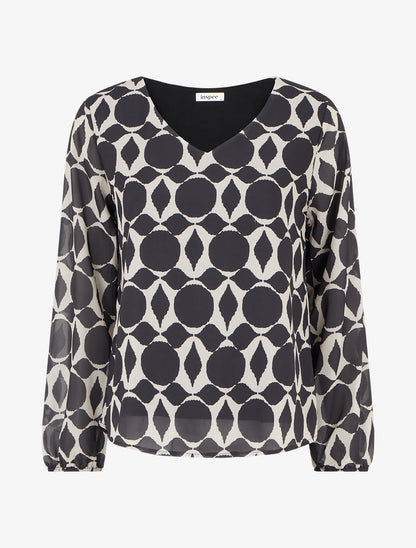 Blouse imprimé graphique à manches longues - Noir - 1