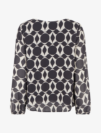 Blouse imprimé graphique à manches longues - Noir - 2