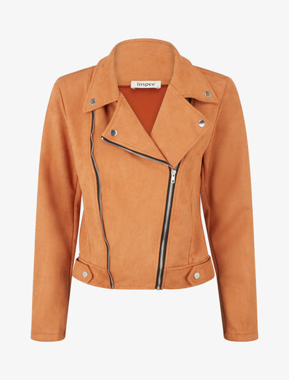Veste style perfecto en suédine - Orange - 1