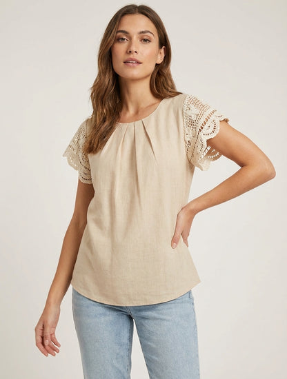 Top fluide à broderies - Beige