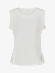 Top uni à détail effet cordes et broderies ajourés - Crème - 1