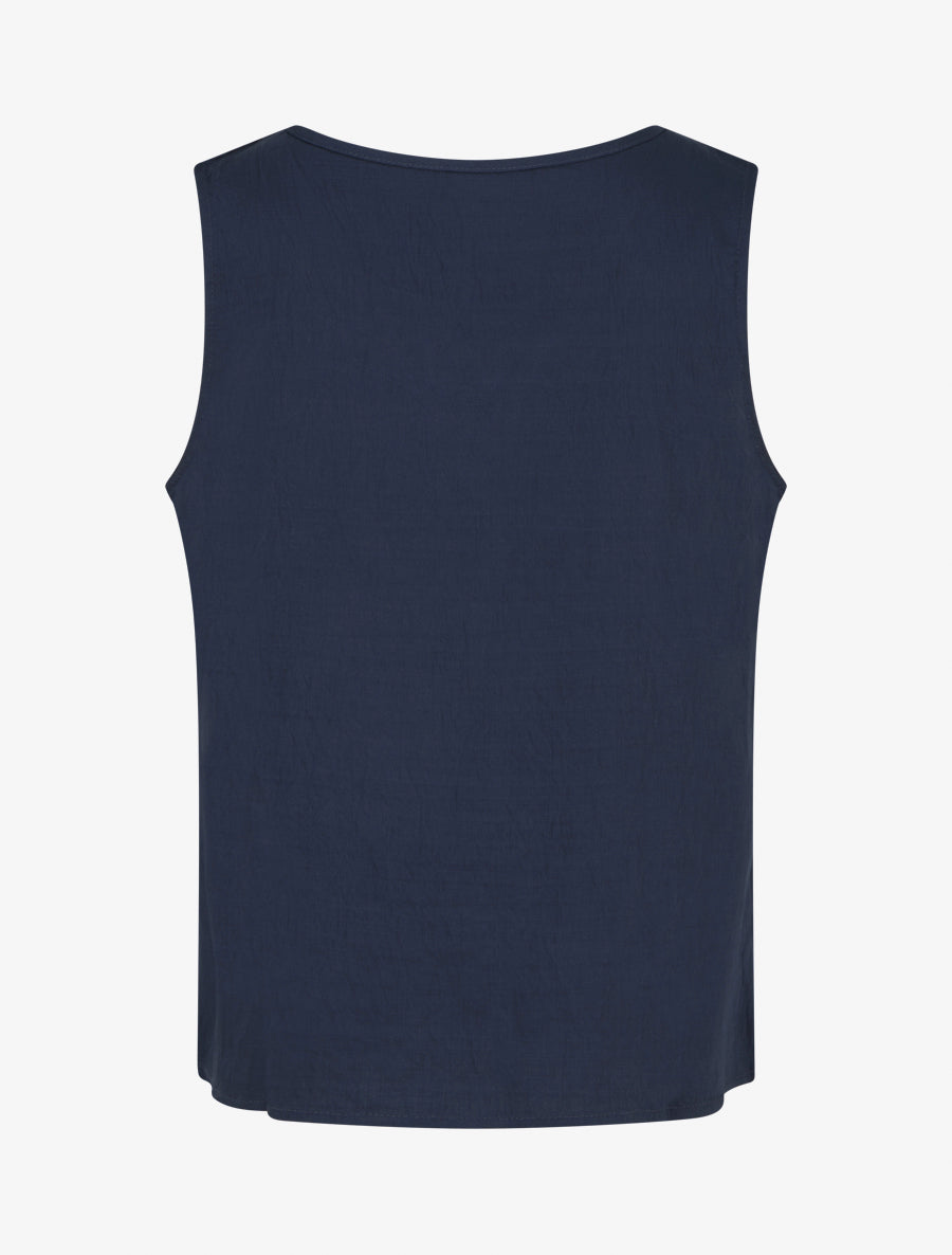 Top uni à détail broderies vagues - Marine - 2