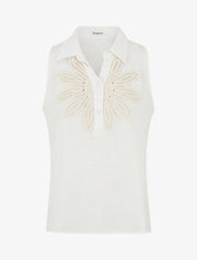 Chemisier sans manches à broderie floral - Écru - 1