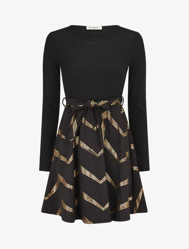 Robe patineuse à imprimés dorés - Noir - 1