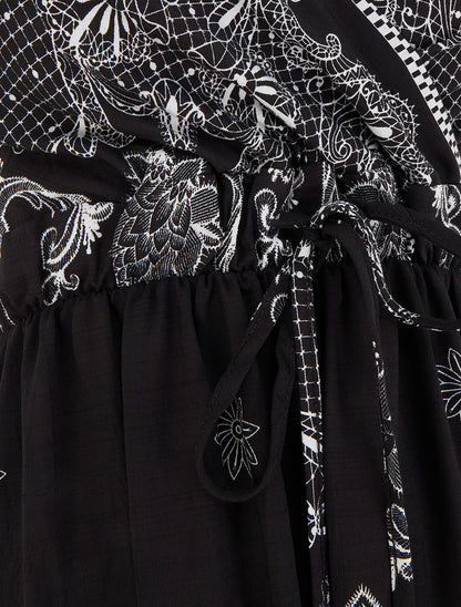 Robe longue imprimé arabesque fleuri - Noir - 3