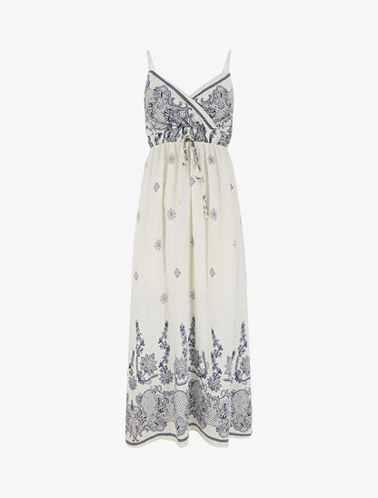 Robe longue imprimé arabesque fleuri - Blanc - 1