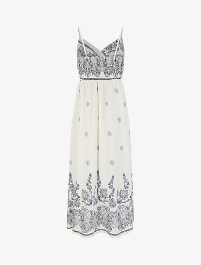 Robe longue imprimé arabesque fleuri - Blanc - 2