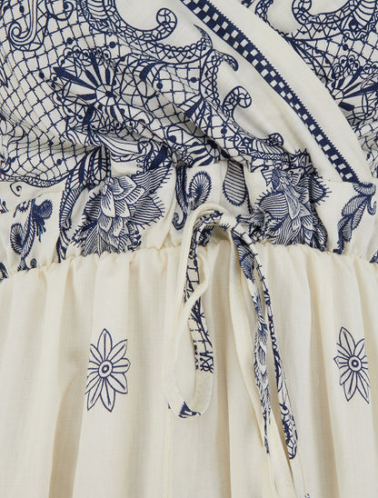 Robe longue imprimé arabesque fleuri - Blanc - 3